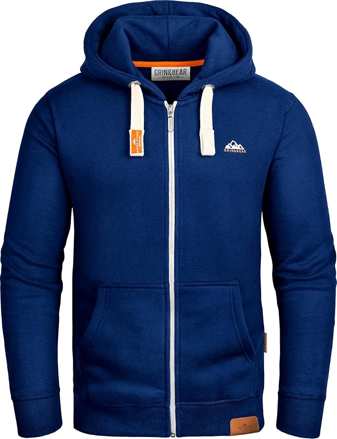 Grin&Bear GEC543 Men's Hoodie With Sleeve Pocket, Charcoal